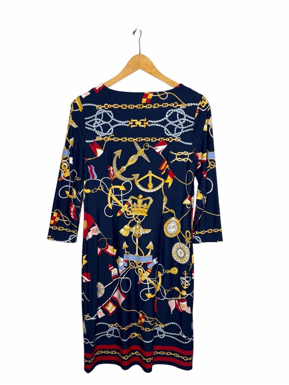 Talbots NAUTICAL-PRINT JEWEL-NECK SHIFT DRESS Medium Jersey - Picture 5 of 7